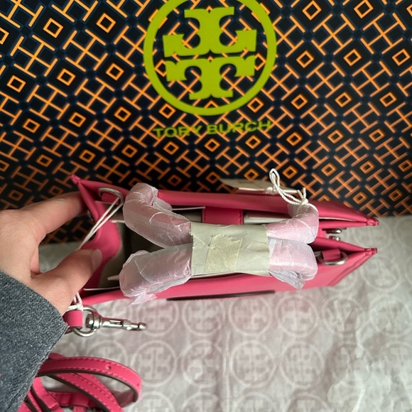 Tory Burch Mini Ella Bio Tote Bag Crossbody Pink Love - Picture 5 of 11